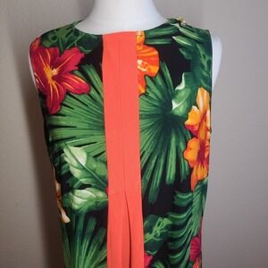 SLEEVELESS SLINKY TANK  A-line DRESS SZ XL Black Orange HAWAIIAN FLORAL